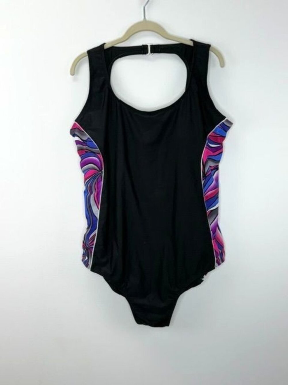 Catalina Black/Multi Color Racerback One Piece Swimsuit Padded Shelf Bra Size 3X - Picture 2 of 7